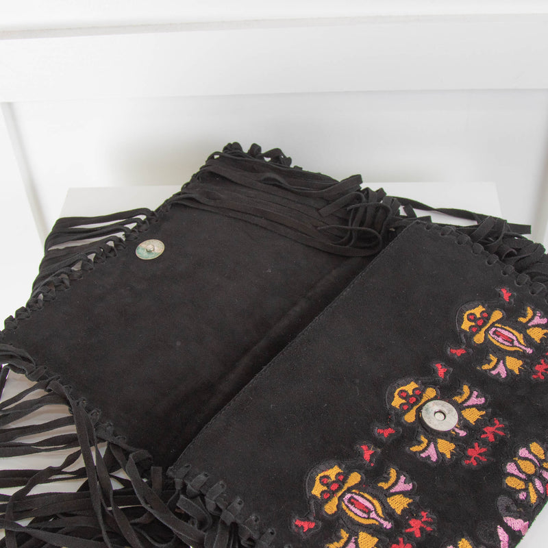 Isabel Marant Black Fringed Embroidered Crossbody