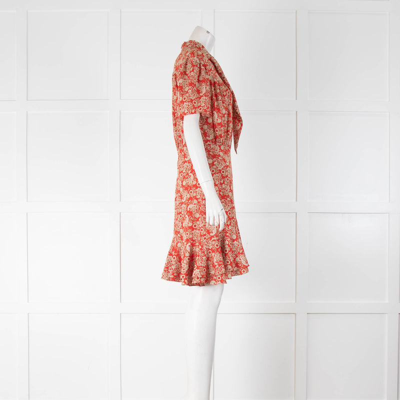Sandro Red Paisley Print Fit And Flare Dress