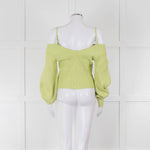 Self Portrait Light Green Rib Knit Fitted Cropped Jumper