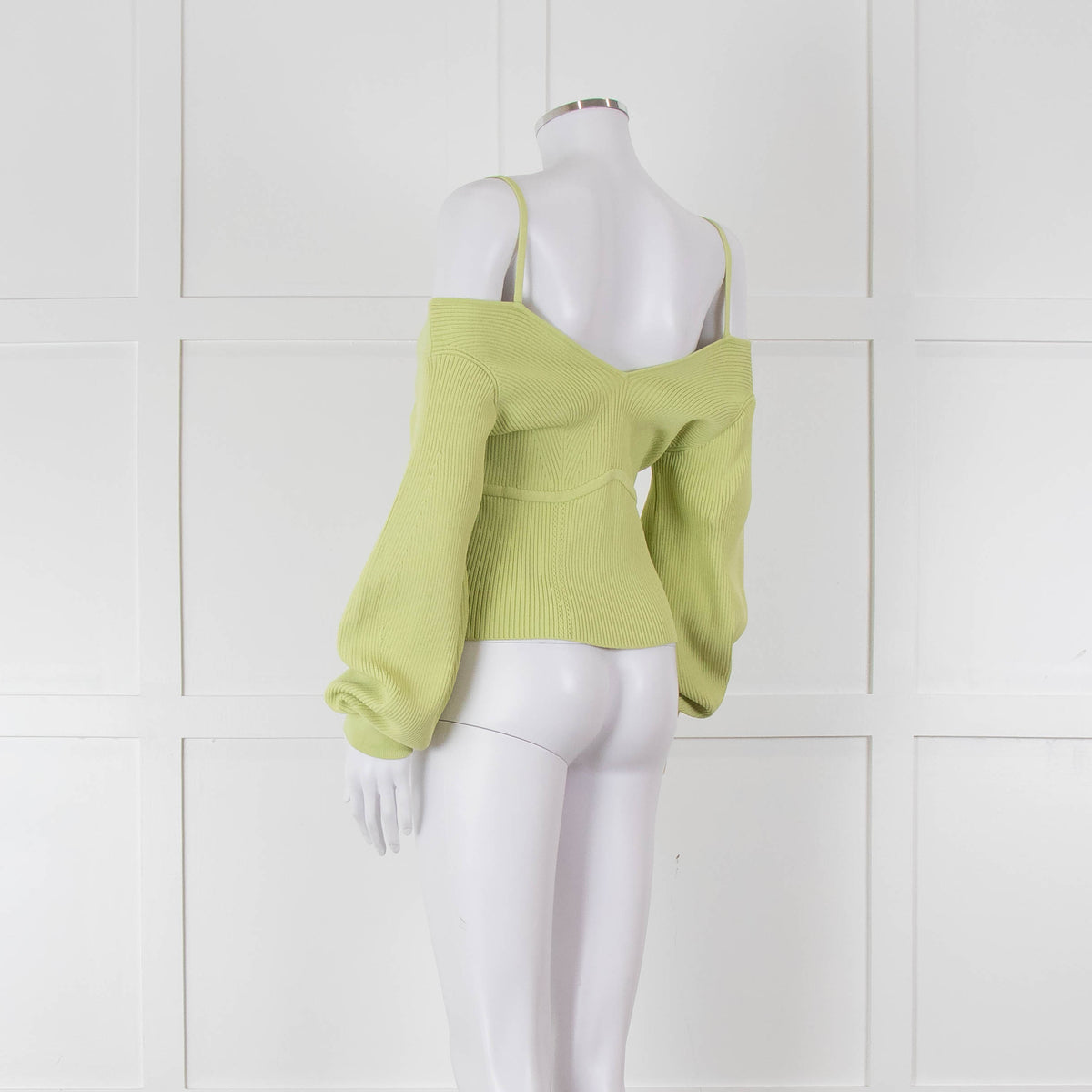 Self Portrait Light Green Rib Knit Fitted Cropped Jumper