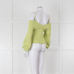 Self Portrait Light Green Rib Knit Fitted Cropped Jumper