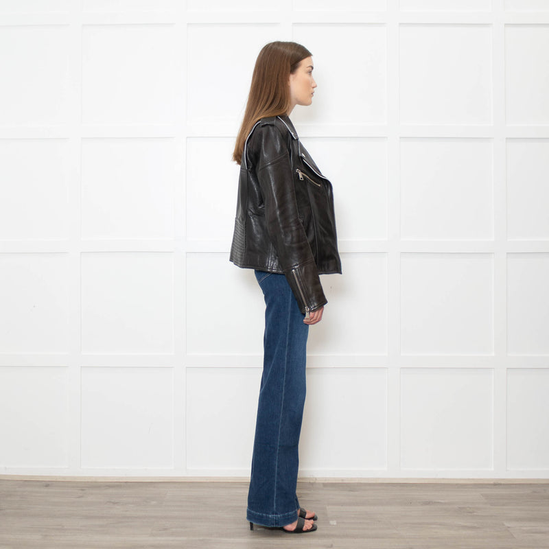 Victoria Beckham Black Lamb Skin Biker Jacket
