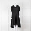 Pleats Please Black Plisse V Neck Dress with Short Sleeves