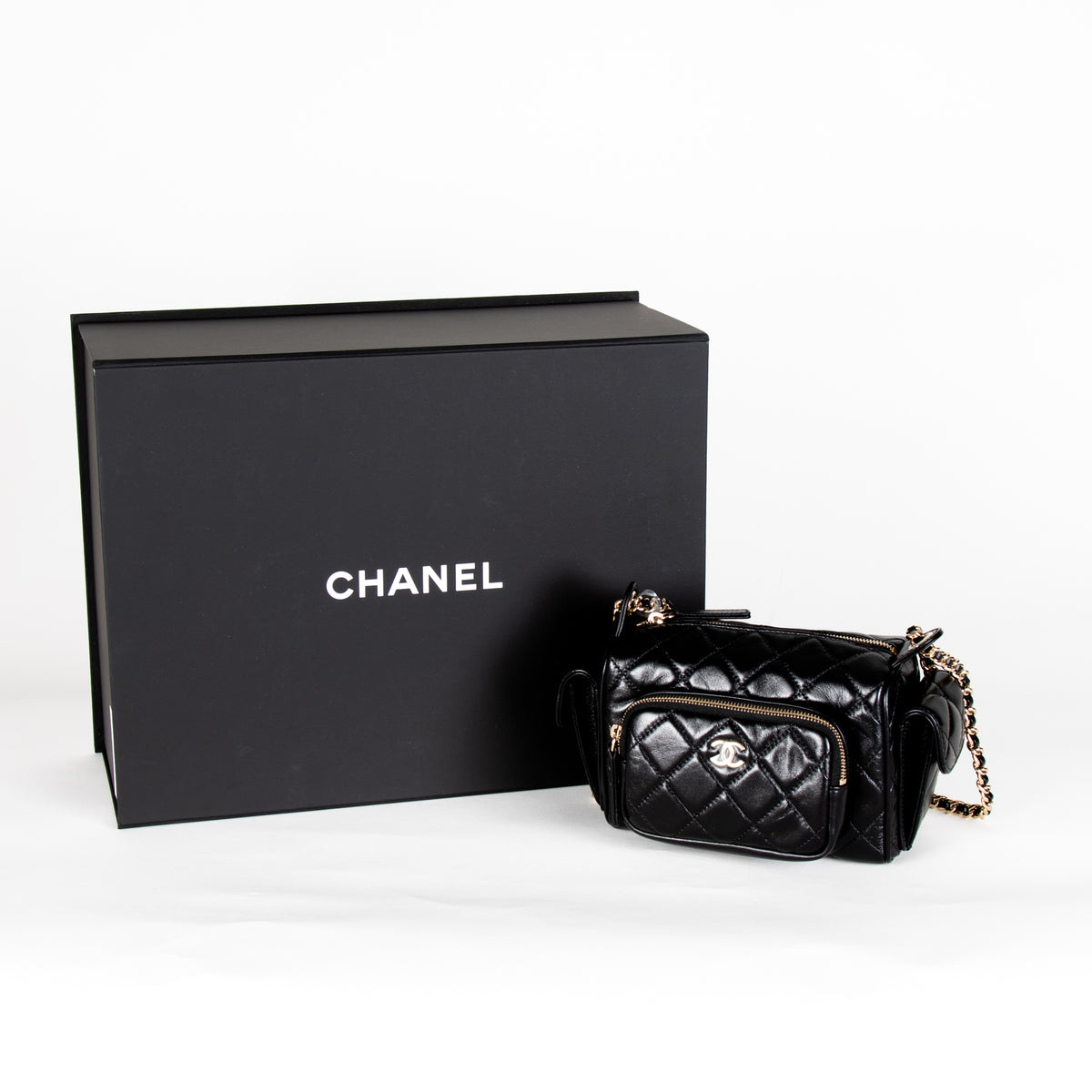 Chanel Black Quilted Small Multi Pockets Camera Bag