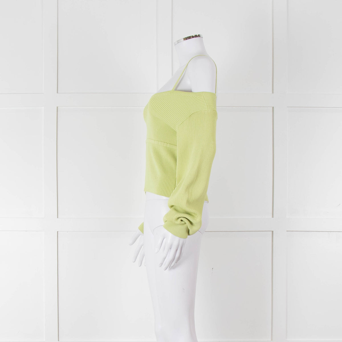 Self Portrait Light Green Rib Knit Fitted Cropped Jumper