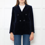 Sandro Blue Velvet Double Breasted Blazer