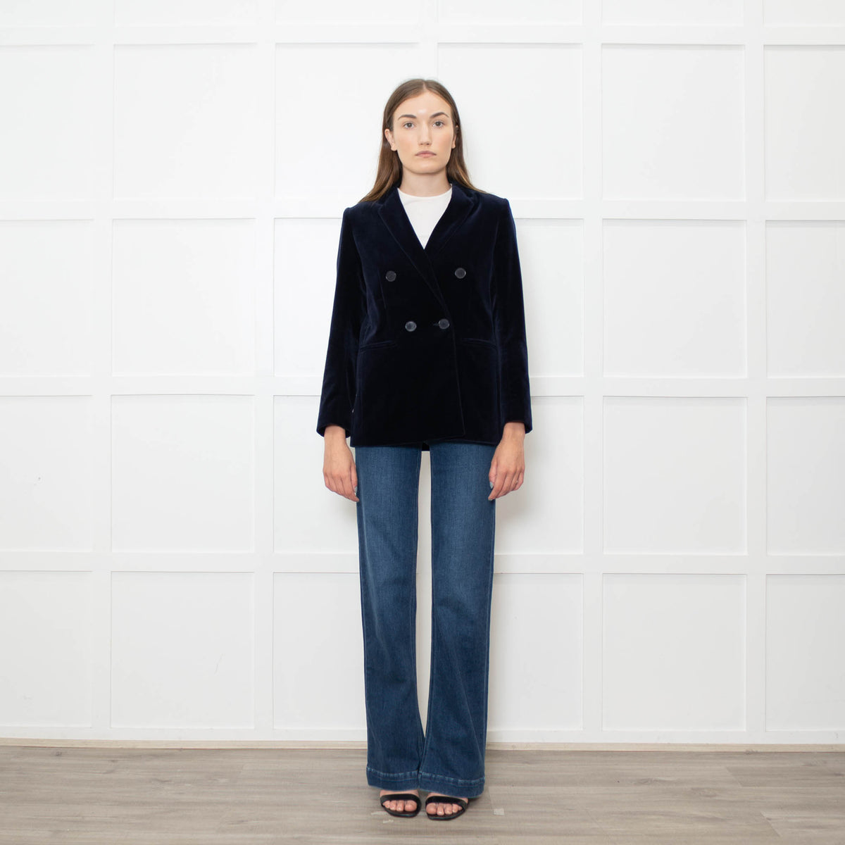 Sandro Blue Velvet Double Breasted Blazer