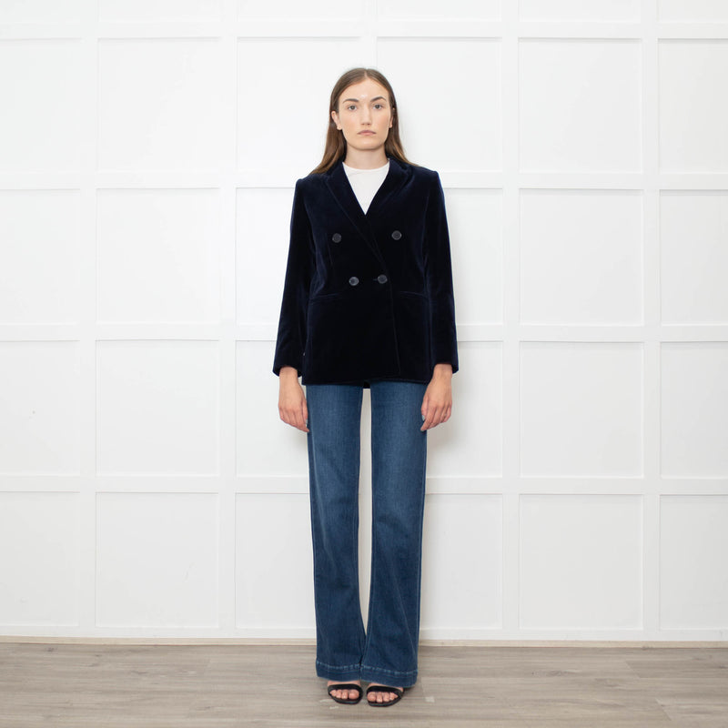 Sandro Blue Velvet Double Breasted Blazer