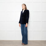 Sandro Blue Velvet Double Breasted Blazer