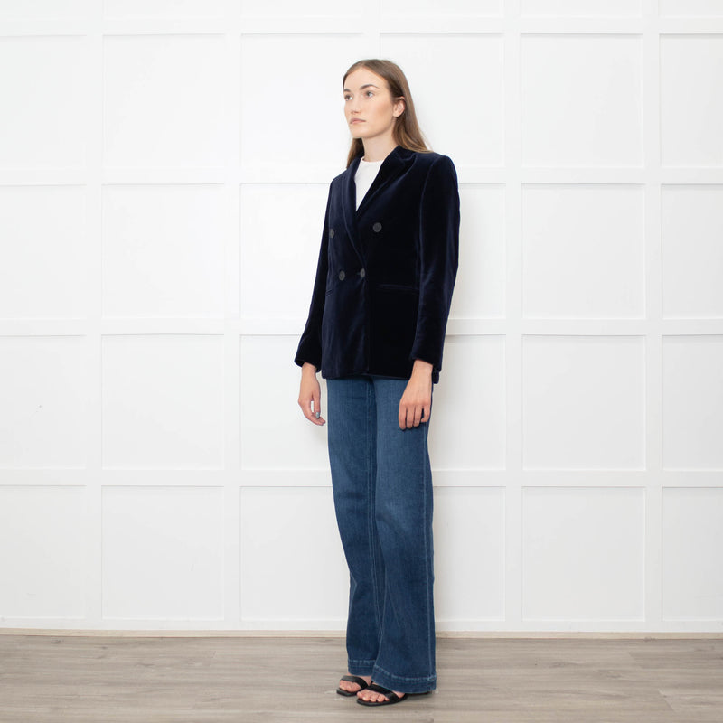 Sandro Blue Velvet Double Breasted Blazer