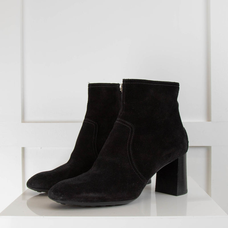 Tods Black Suede Block Heel Boots