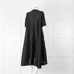 Pleats Please Black Plisse V Neck Dress with Short Sleeves
