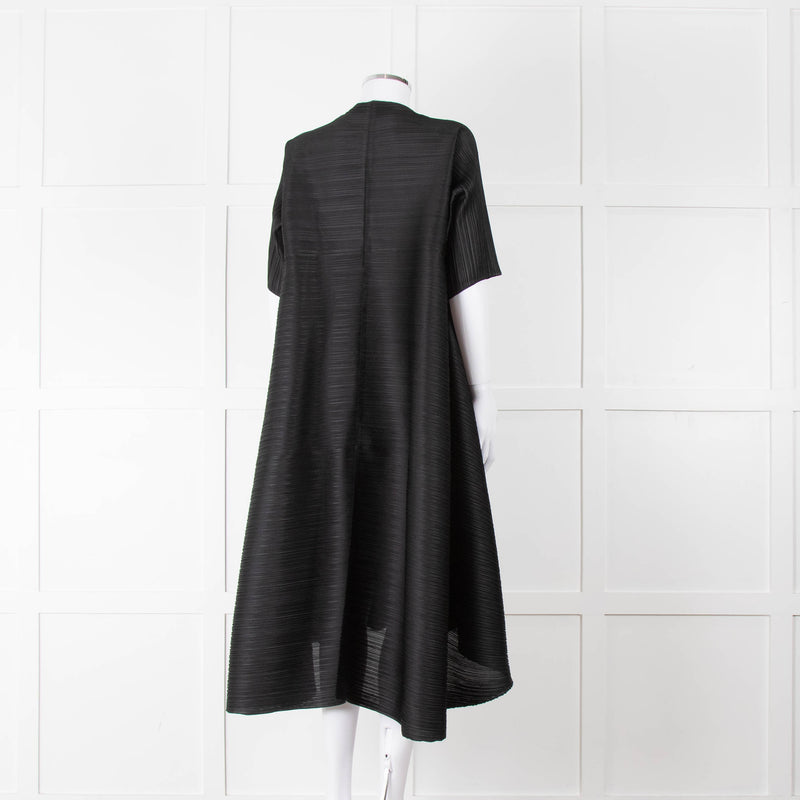 Pleats Please Black Plisse V Neck Dress with Short Sleeves