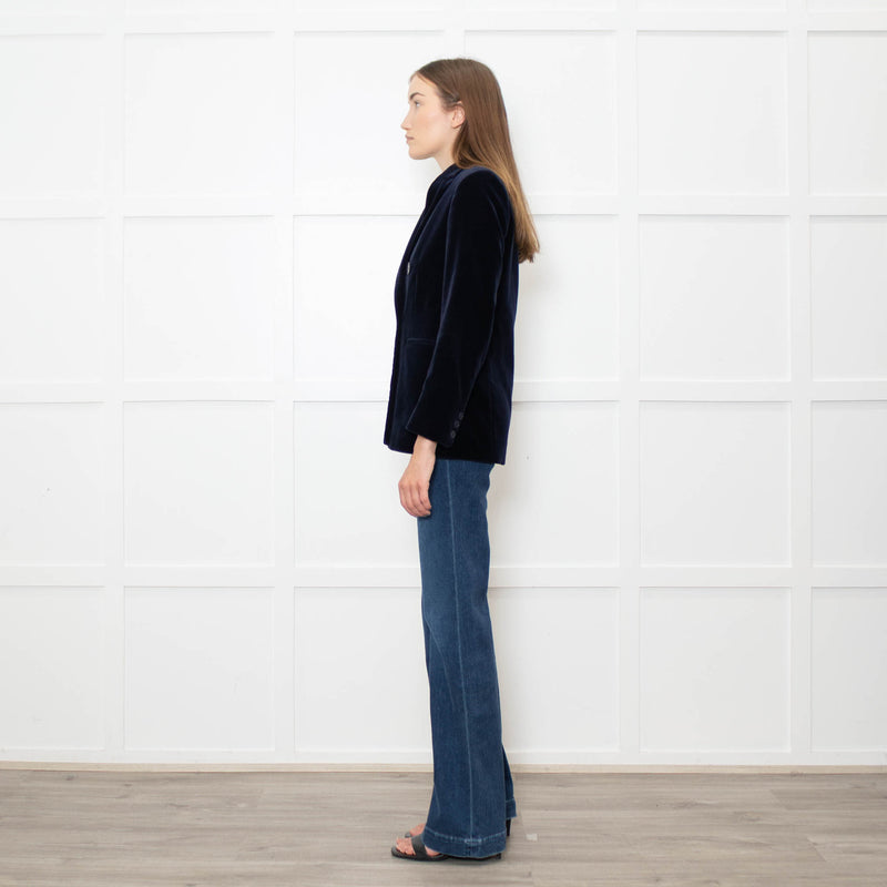Sandro Blue Velvet Double Breasted Blazer