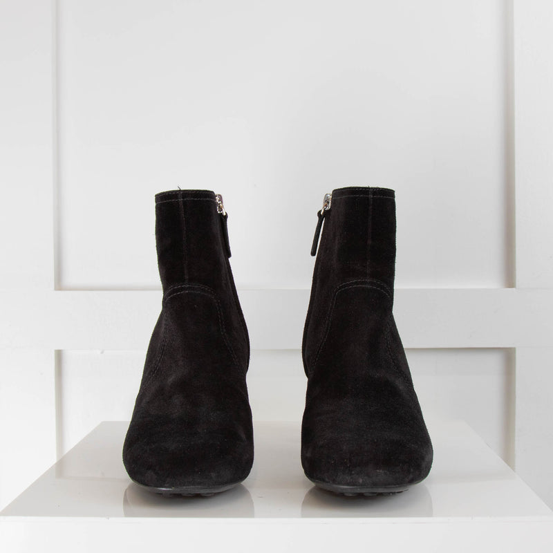 Tods Black Suede Block Heel Boots