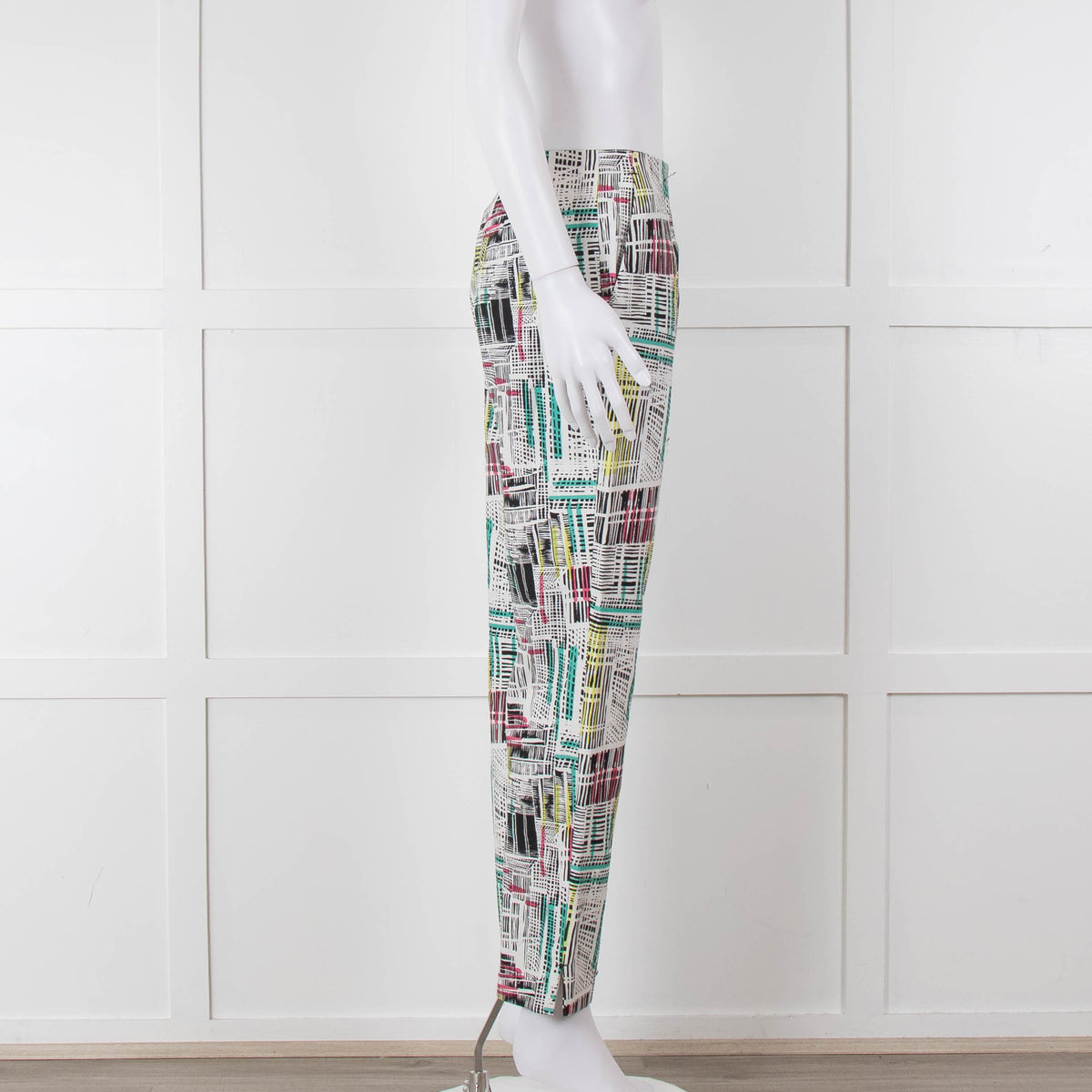 Paule Ka White Black Pink Green Geometric Print Trousers