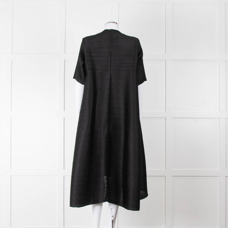 Pleats Please Black Plisse V Neck Dress with Short Sleeves
