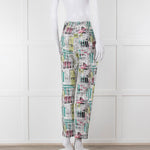 Paule Ka White Black Pink Green Geometric Print Trousers