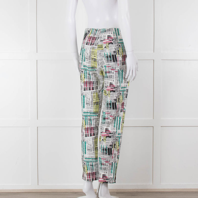 Paule Ka White Black Pink Green Geometric Print Trousers