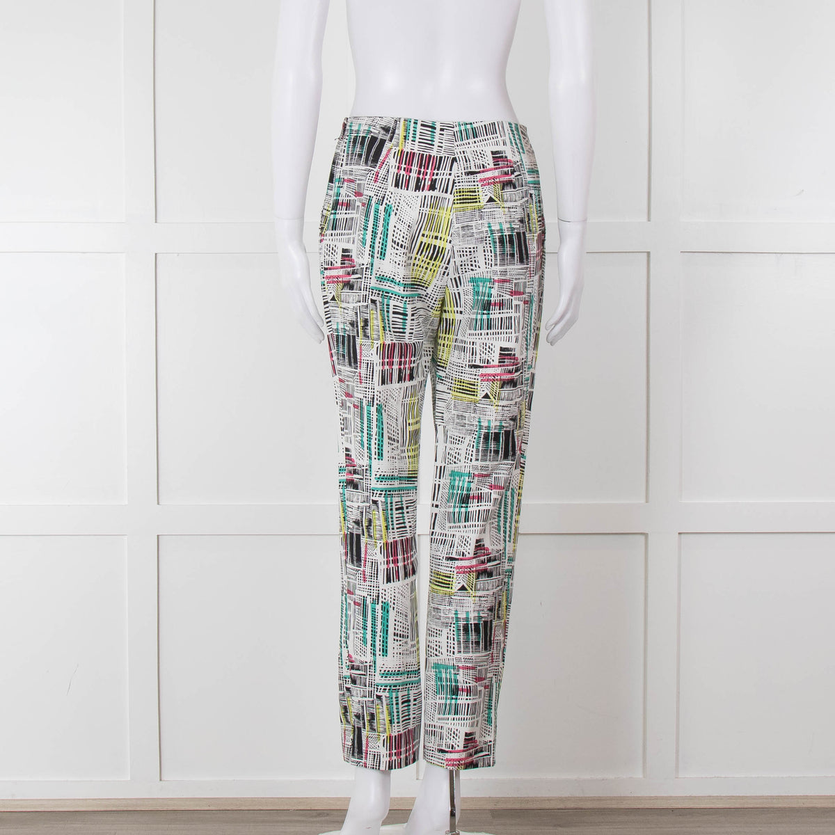 Paule Ka White Black Pink Green Geometric Print Trousers