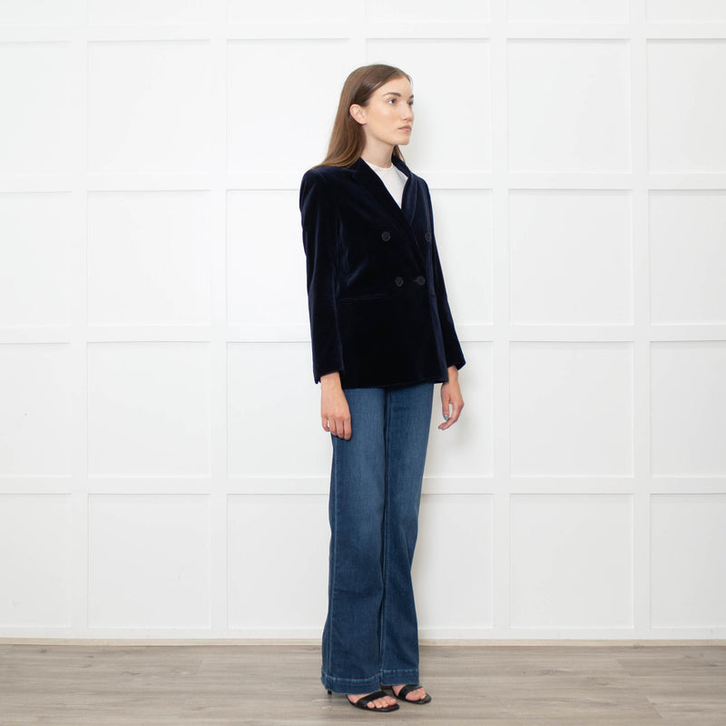 Sandro Blue Velvet Double Breasted Blazer