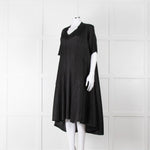 Pleats Please Black Plisse V Neck Dress with Short Sleeves