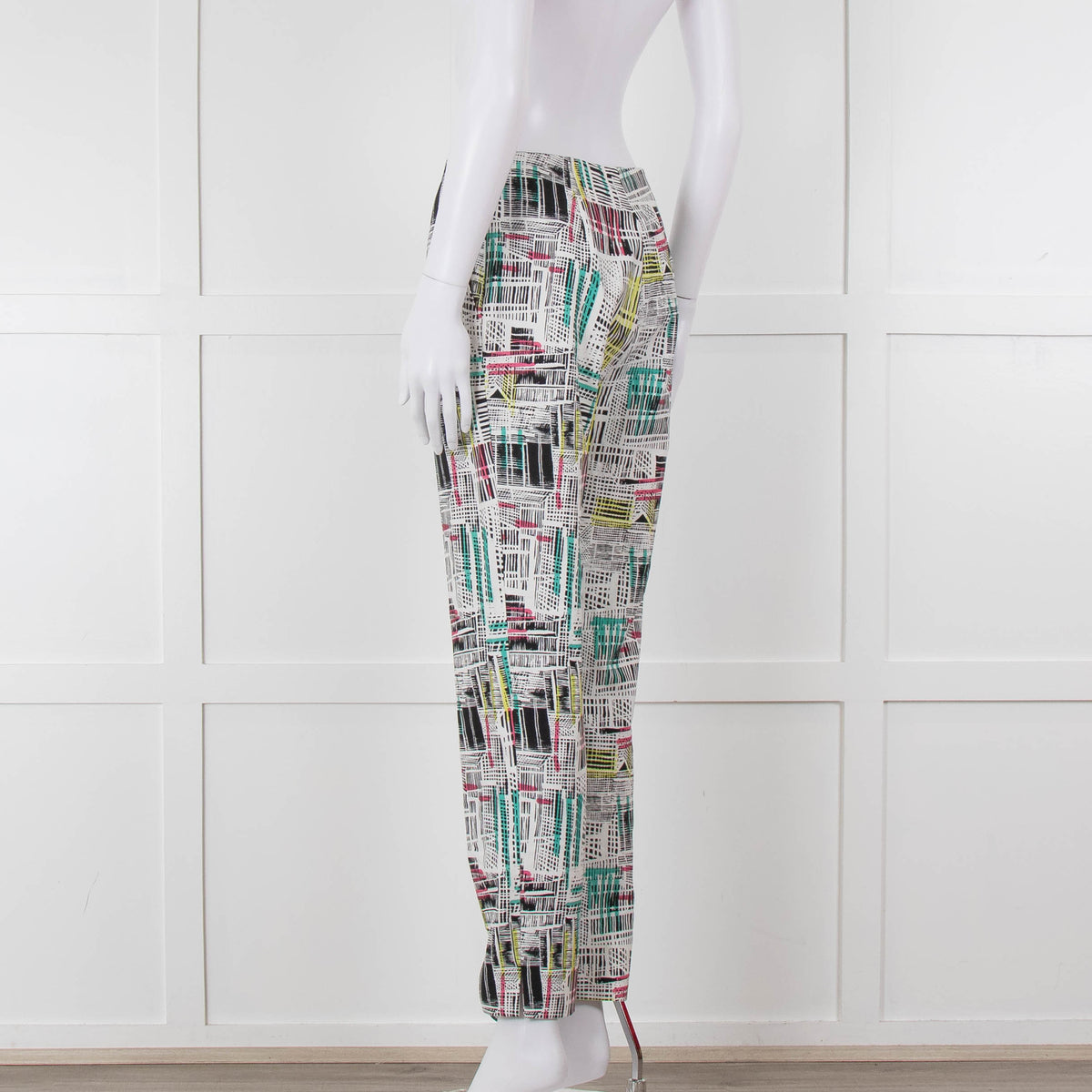 Paule Ka White Black Pink Green Geometric Print Trousers