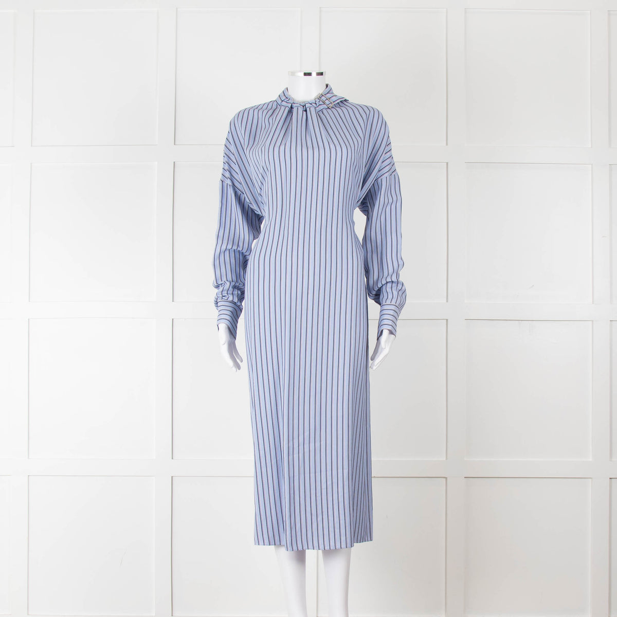 Tibi Belted Striped Poplin Midi Dress In Blue Stripe
