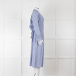 Tibi Belted Striped Poplin Midi Dress In Blue Stripe