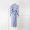 Tibi Belted Striped Poplin Midi Dress In Blue Stripe