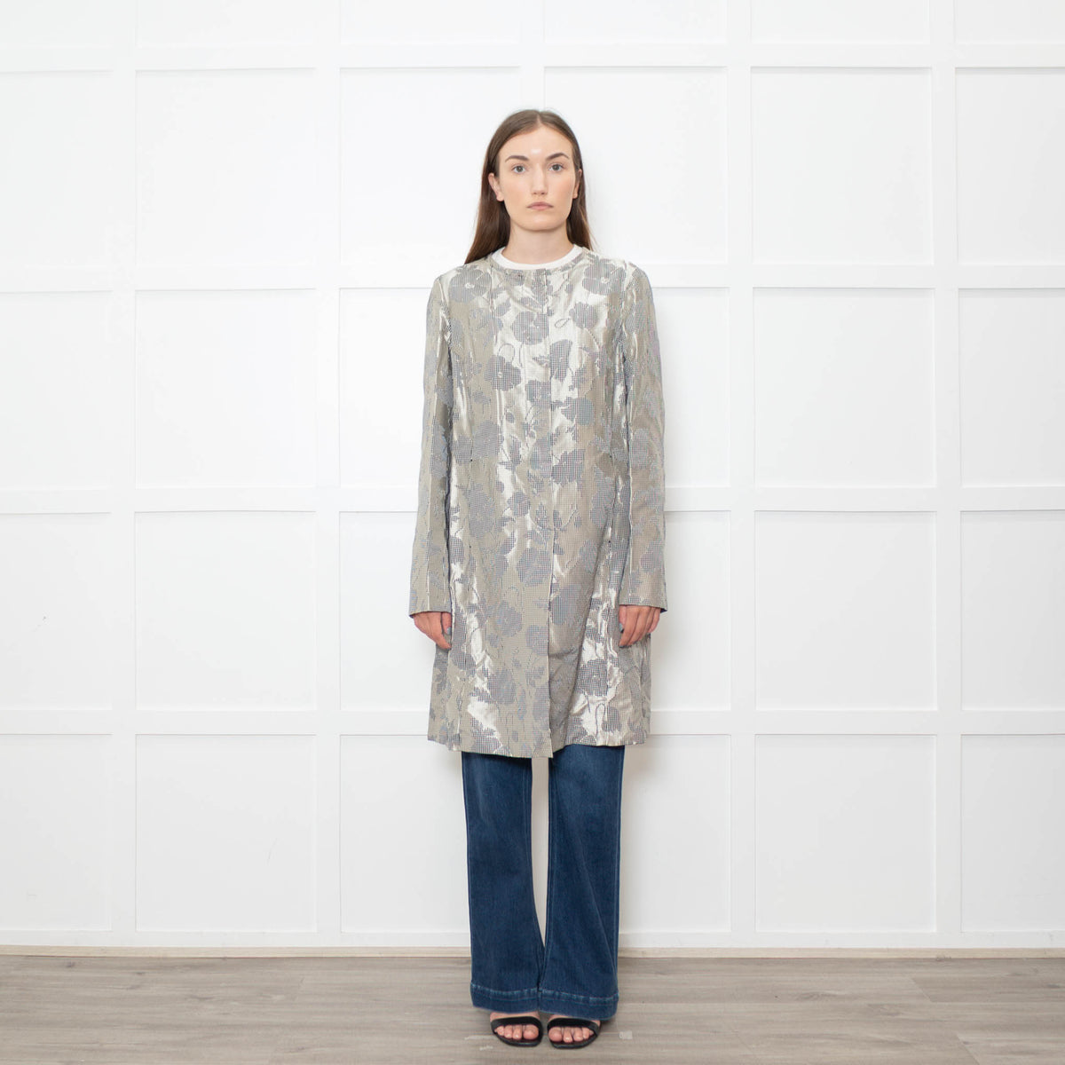 Sportmax Metallic Black Floral Jacquard Coat