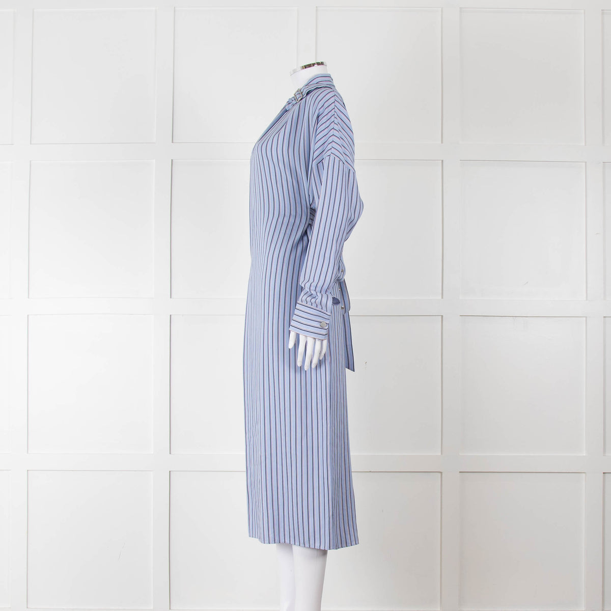 Tibi Belted Striped Poplin Midi Dress In Blue Stripe