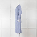Tibi Belted Striped Poplin Midi Dress In Blue Stripe