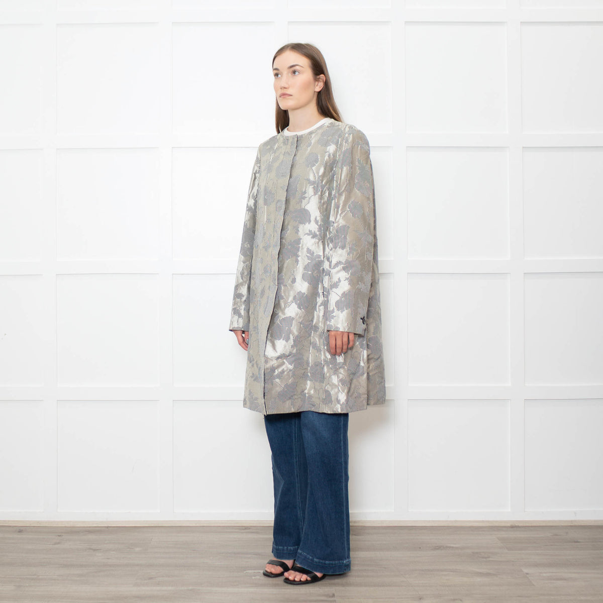 Sportmax Metallic Black Floral Jacquard Coat