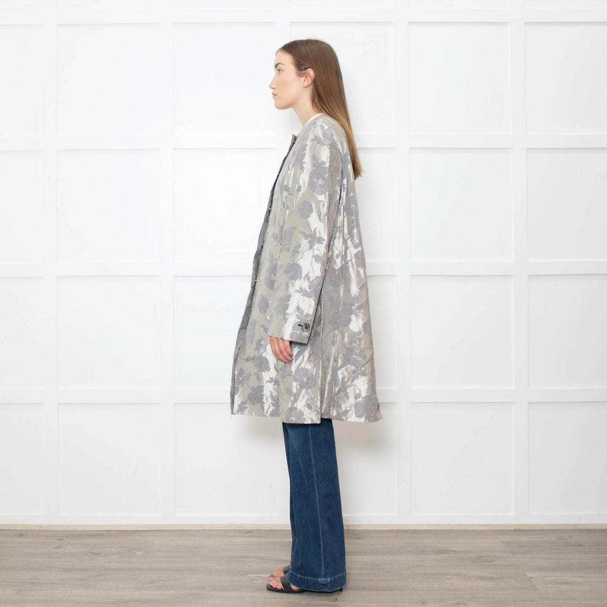 Sportmax Metallic Black Floral Jacquard Coat