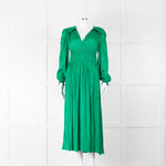 Maje Green Flowy Long Sleeve Midi Dress