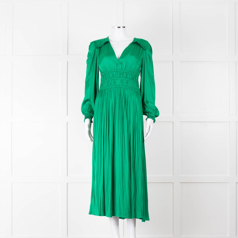 Maje Green Flowy Long Sleeve Midi Dress