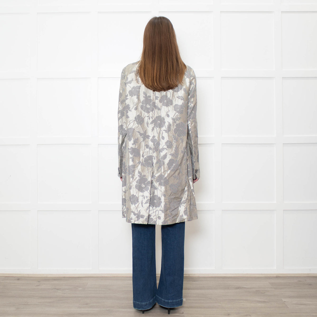 Sportmax Metallic Black Floral Jacquard Coat