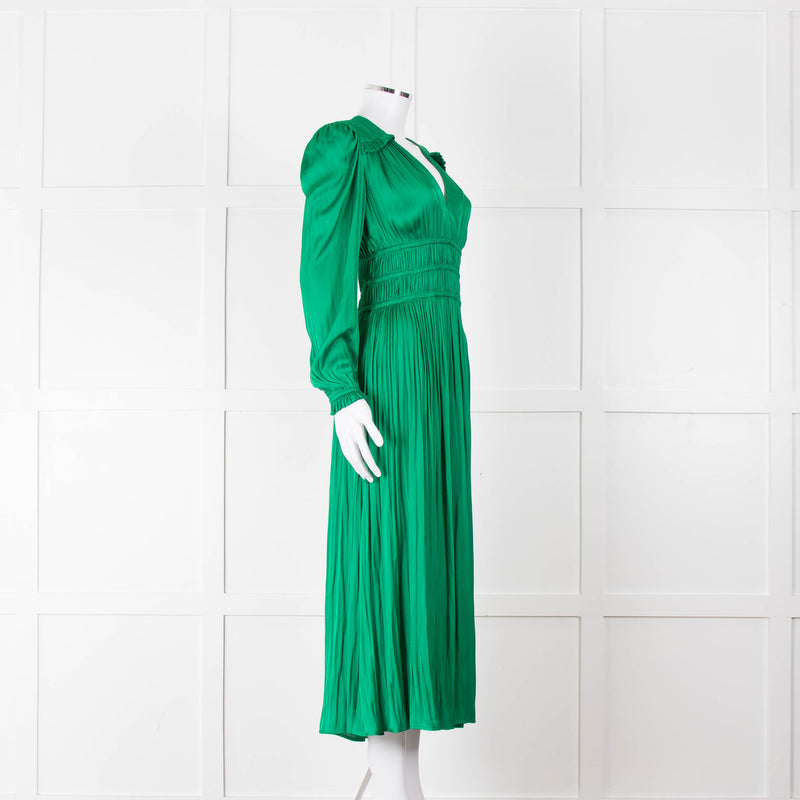 Maje Green Flowy Long Sleeve Midi Dress