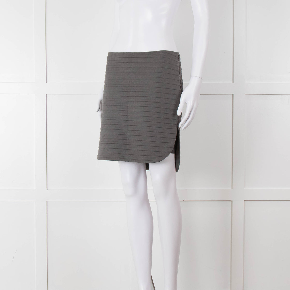 Brunello Cucinelli Grey Striped Cotton Mini Skirt