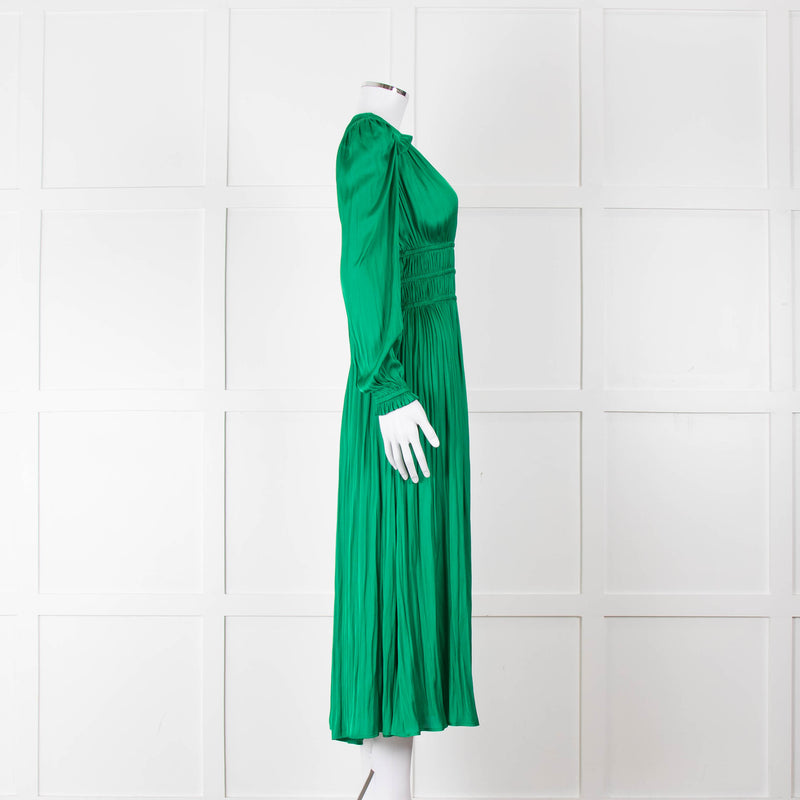 Maje Green Flowy Long Sleeve Midi Dress