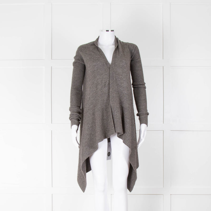 Rick Owens Grey Wool Waterfall Cardigan