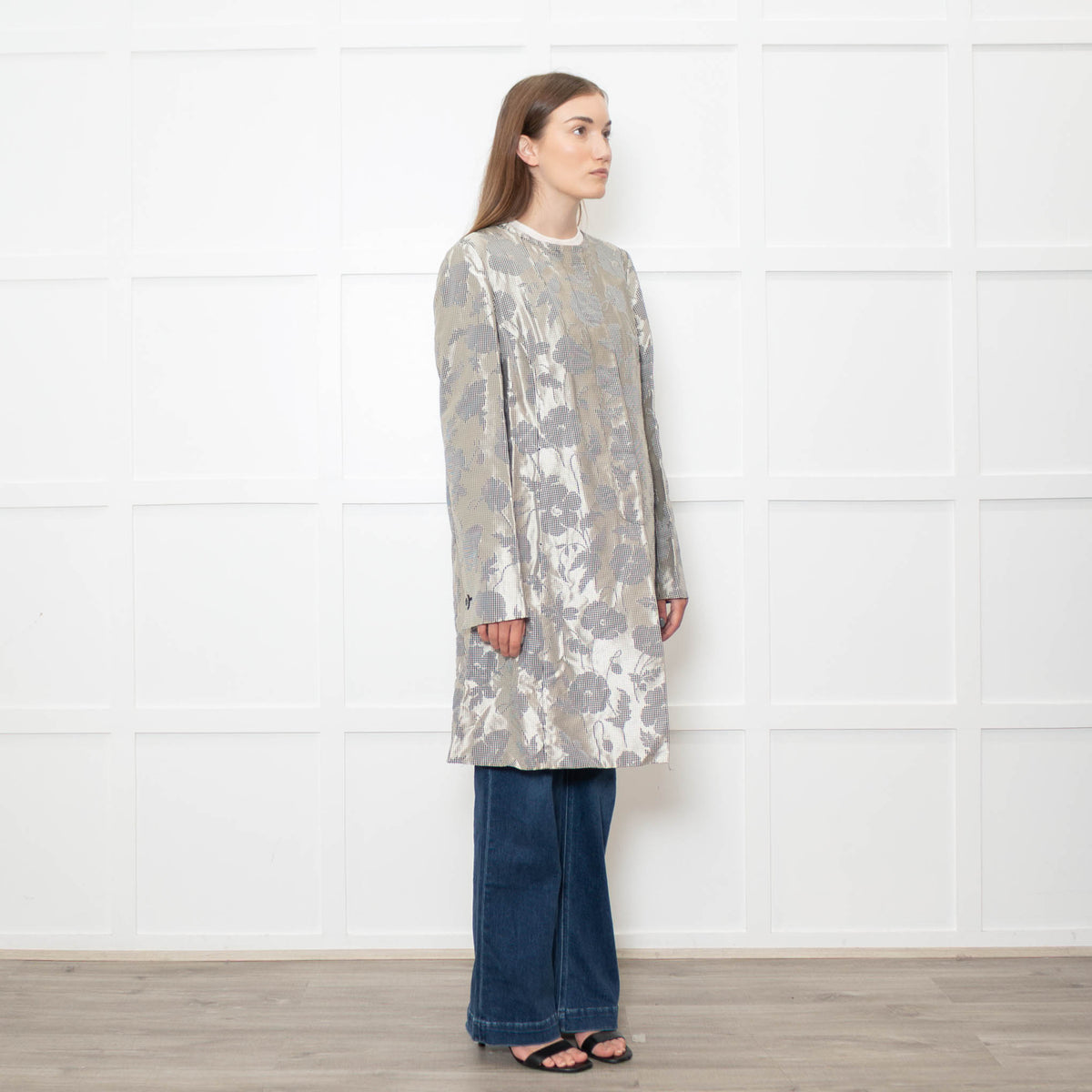 Sportmax Metallic Black Floral Jacquard Coat