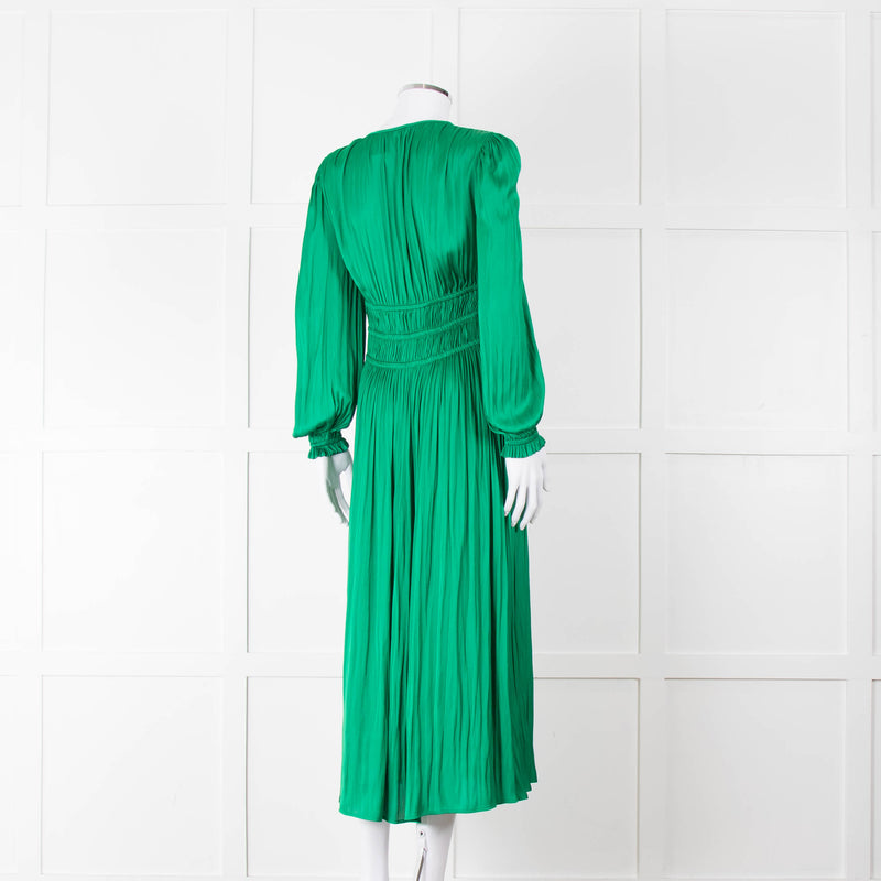 Maje Green Flowy Long Sleeve Midi Dress