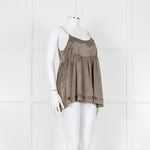 Ottod'Ame Khaki Pinstripe Contrast Velvet Strap Top