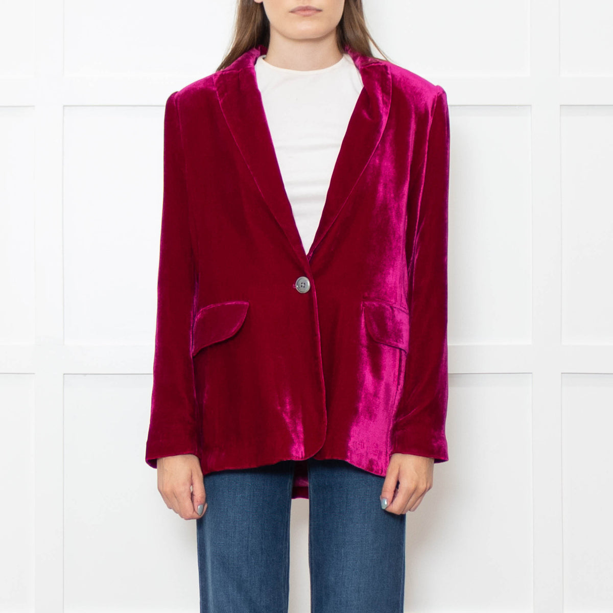 NRBY Hot Pink Velvet Blazer Jacket