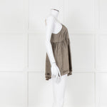 Ottod'Ame Khaki Pinstripe Contrast Velvet Strap Top