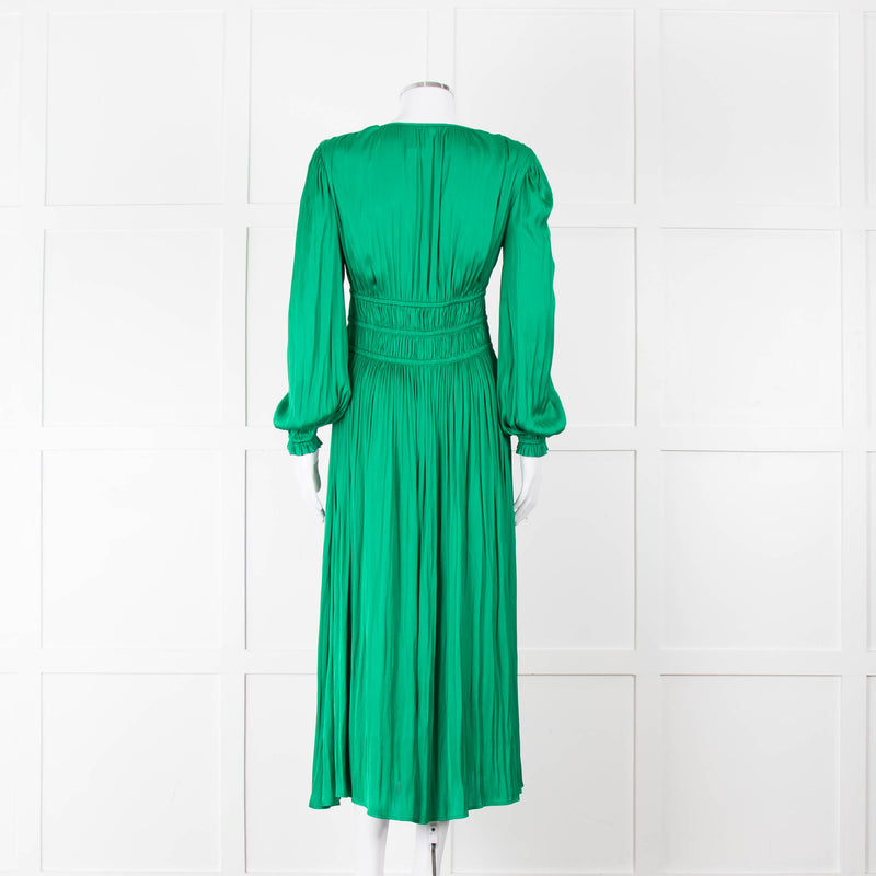 Maje Green Flowy Long Sleeve Midi Dress