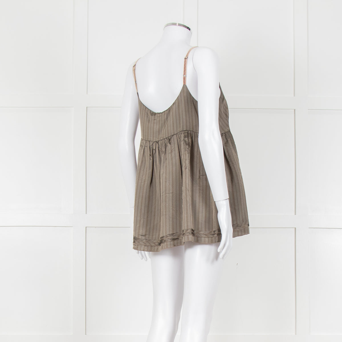 Ottod'Ame Khaki Pinstripe Contrast Velvet Strap Top