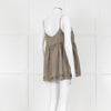 Ottod'Ame Khaki Pinstripe Contrast Velvet Strap Top